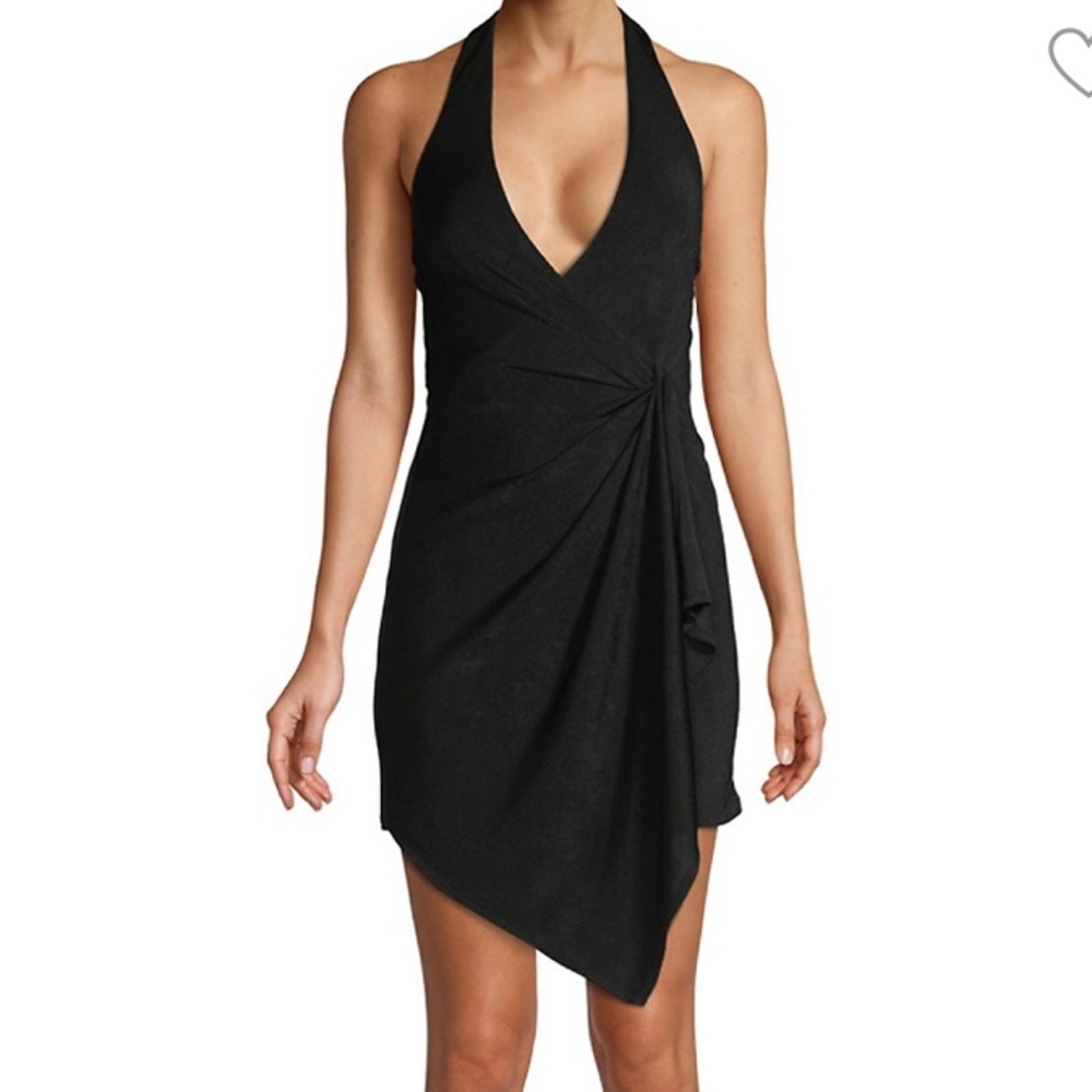 Alice and Olivia Black Halter Dress w/ side drape